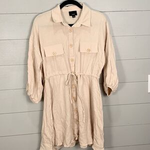 Lumiere tan colored muslin tie waist button-down knee length dress size small